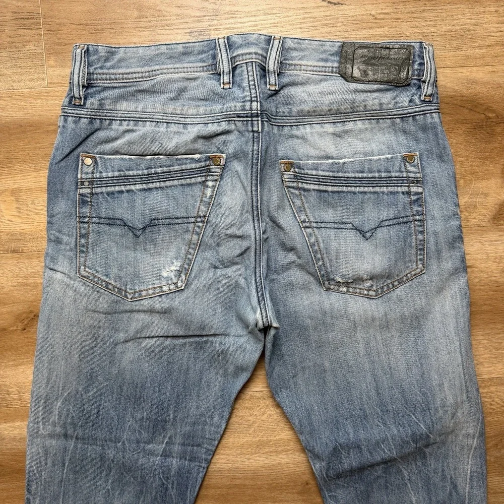 Diesel Krayver Jeans Men 29x26 Blue Slim Carrot Stretch Destroyed Denim (Hemmed)